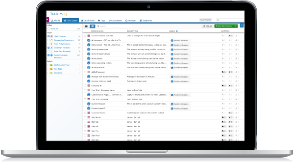Tealium AudienceStream data layer screen Tealium AudienceStream data layer screen