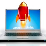 Rocketship coming out of a laptop