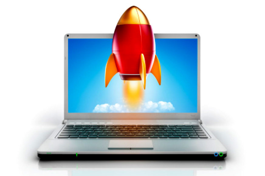 Rocketship coming out of a laptop