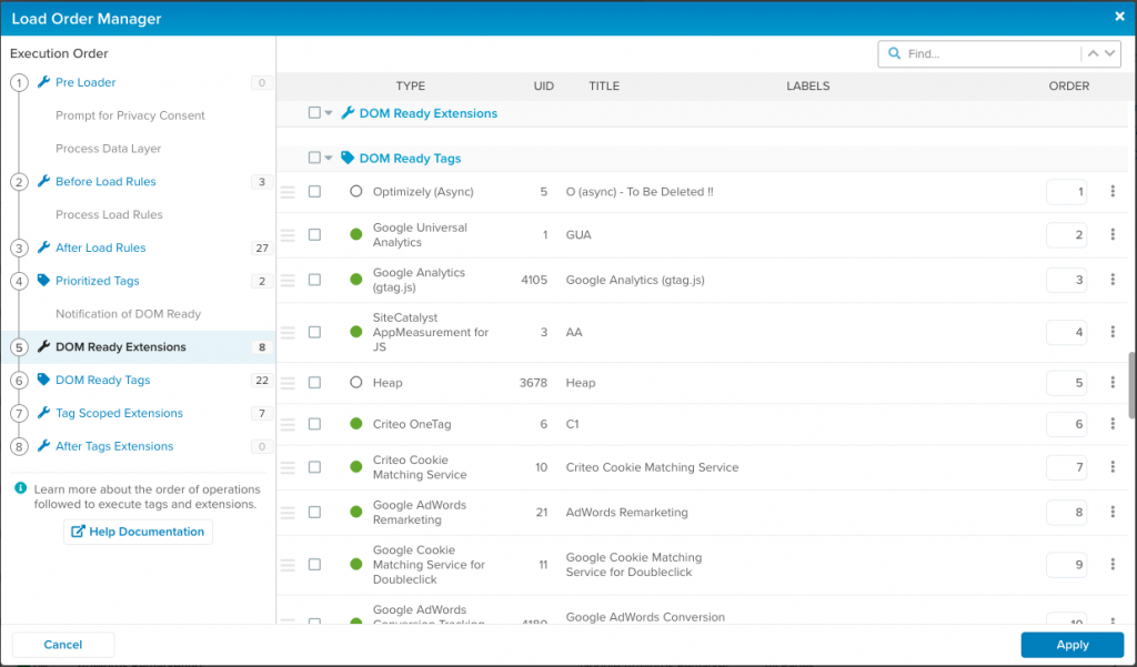 Tealium iQ Tag Management System - load order manager feature